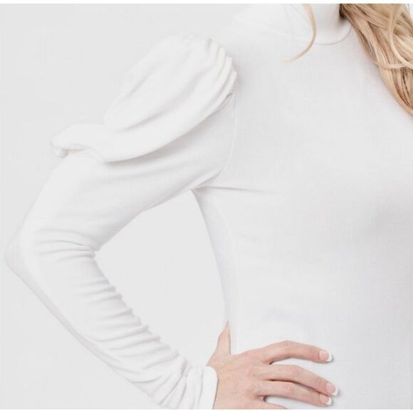 Rebecca Taylor Drape Sleeve Mock Neck Top Size Large White Modal - Picture 2 of 9